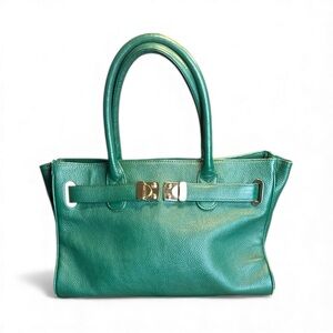 Onna Ehrlich Maya Satchel Pebbled Leather Kelly Green Large EUC